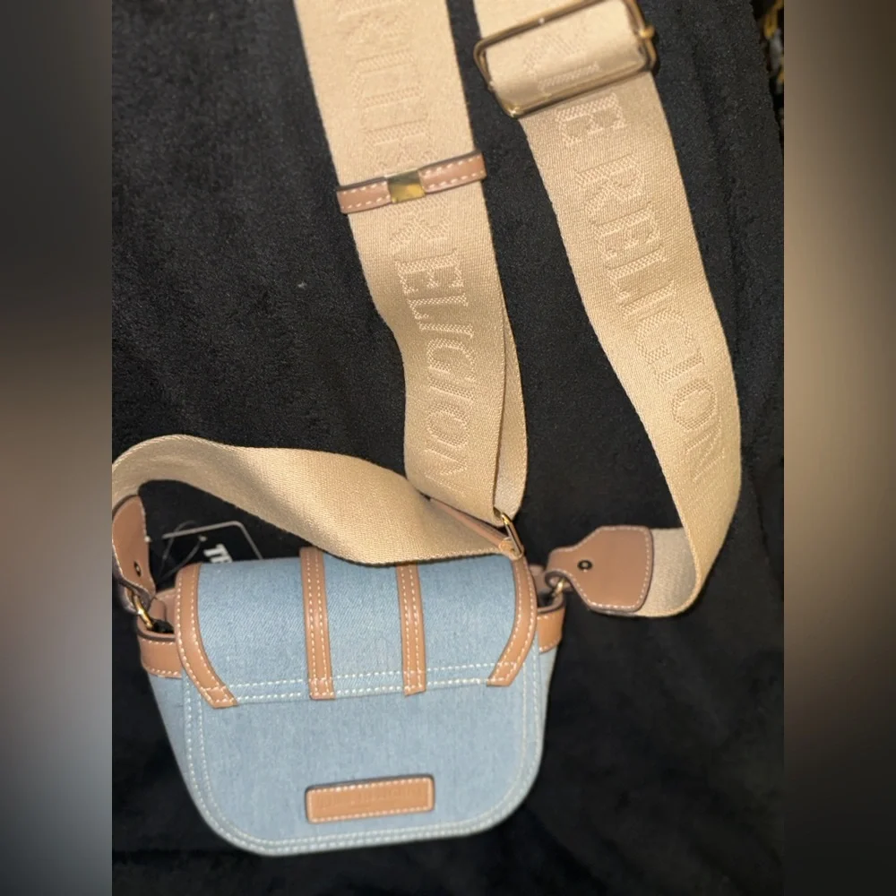 True Religion Denim and Tan Crossbody Bag